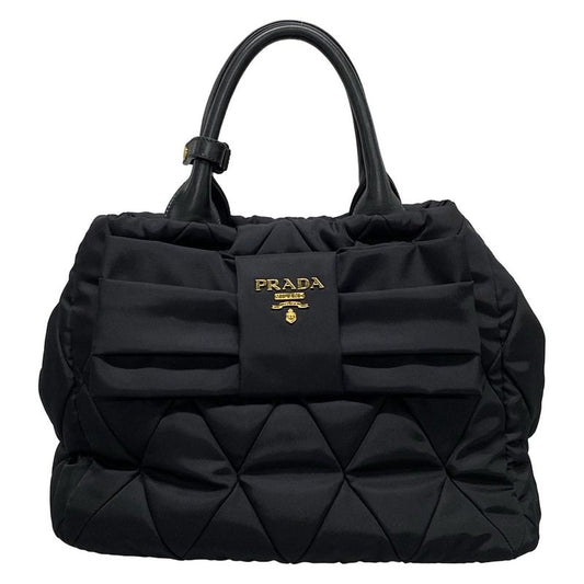 Prada Tote Bag New Tessuto Bomber 1bg005 Black Leather
