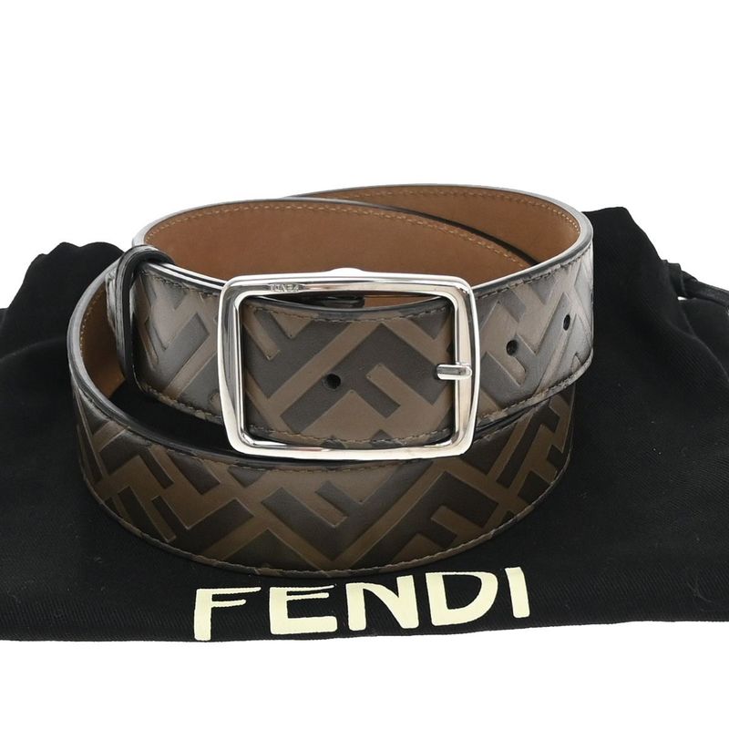 Fendi Belt FF Logo Zucca Pattern Brown Black Silver 37ka756