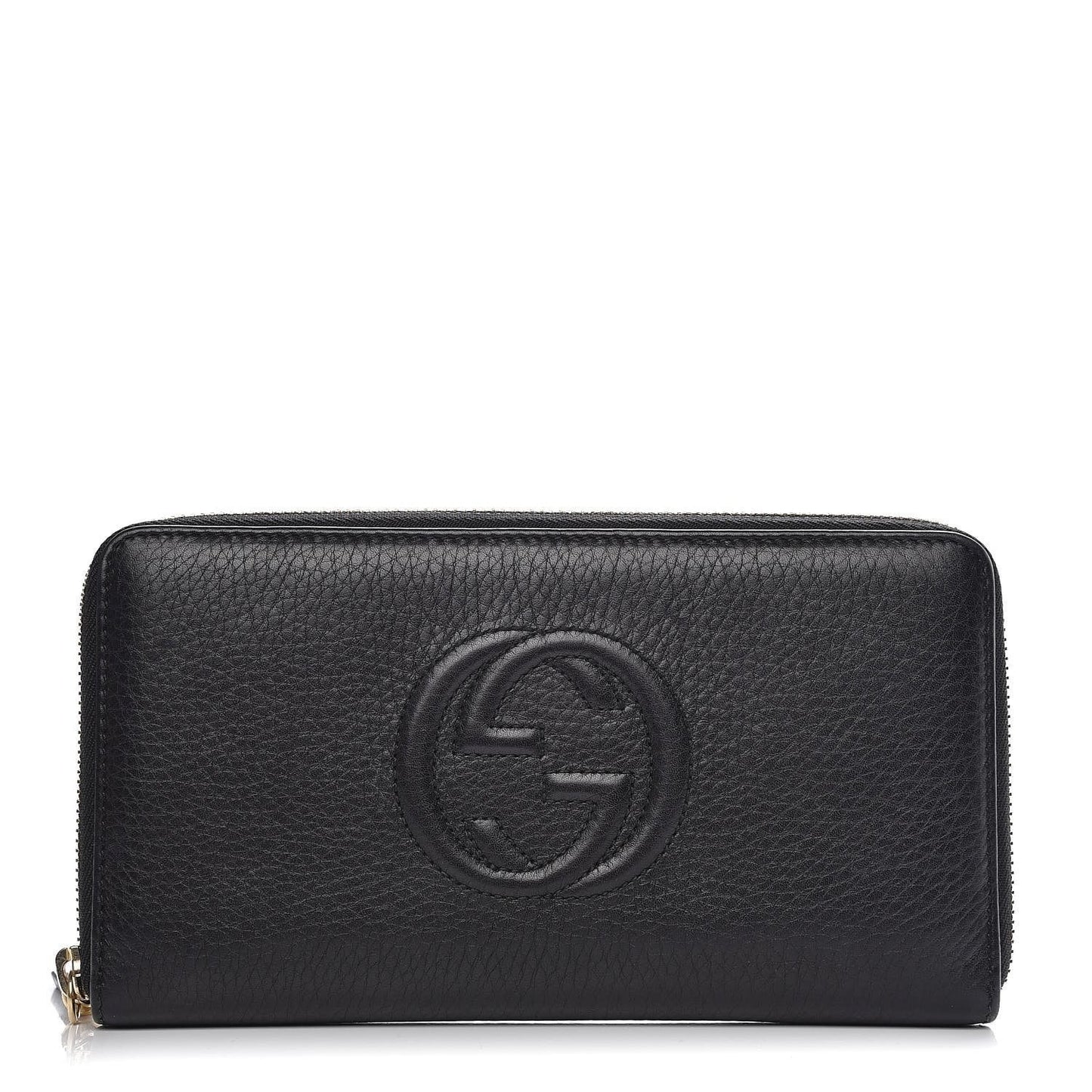 GUCCI Pebbled Calfskin Soho Zip Around Wallet Black Tassel Zippy