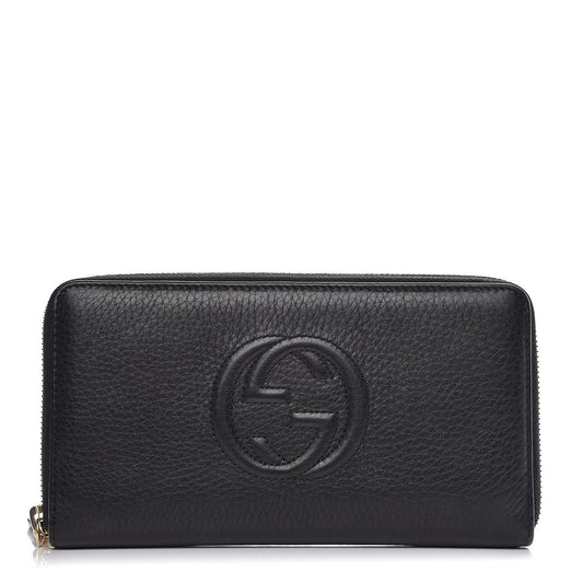 GUCCI Pebbled Calfskin Soho Zip Around Wallet Black Tassel Zippy