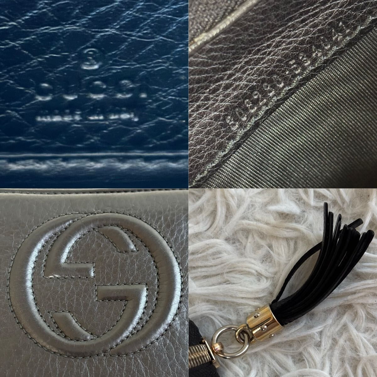 GUCCI Pebbled Calfskin Soho Zip Around Wallet Black Tassel Zippy