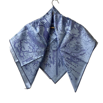 Hermes Scarf Carré 90 Blue Ciel X Ankle X Violet Please Hold The Line / Please