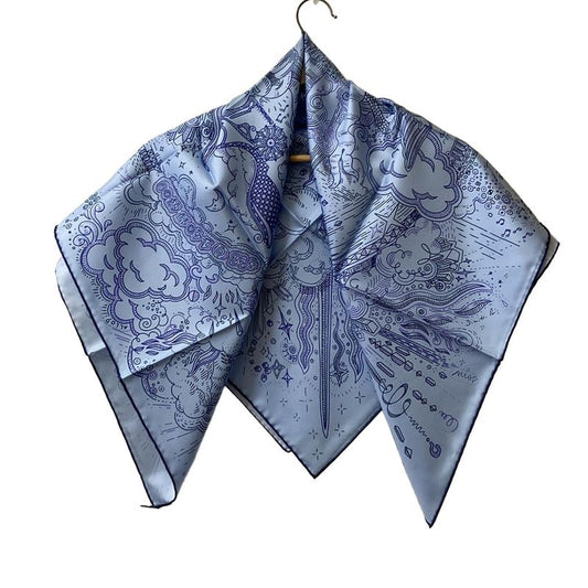 Hermes Scarf Carré 90 Blue Ciel X Ankle X Violet Please Hold The Line / Please