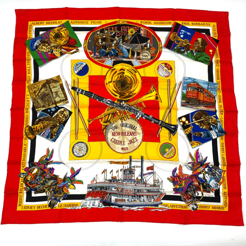 Hermes Scarf Carre 90 Silk THE Original NEW Orleans Creole JAZZ New Orleans Red