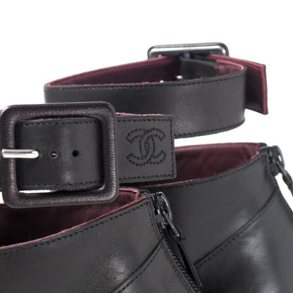 Chanel Boots Size 36 1 2 C Coco Mark CC Logo Short Strap High Heel Bicolor