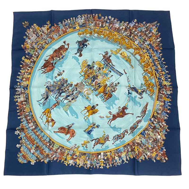 Hermes Carre 90 Cirque Molier Circus Scarf Silk Navy With Box