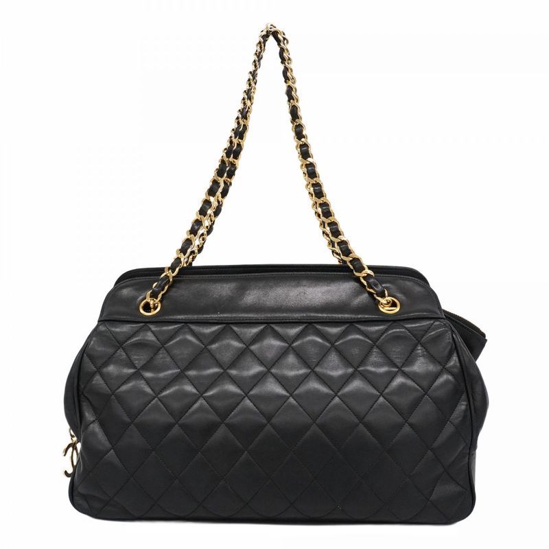 Chanel Shoulder Bag Matelasse Lambskin Black Gold Hardware Women