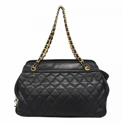 Chanel Shoulder Bag Matelasse Lambskin Black Gold Hardware Women