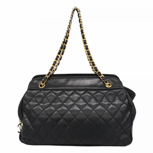 Chanel Shoulder Bag Matelasse Lambskin Black Gold Hardware Women