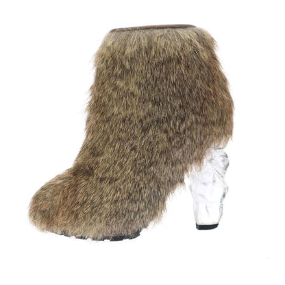 Chanel 10aw Fur Short Boots G27513 Beige 36