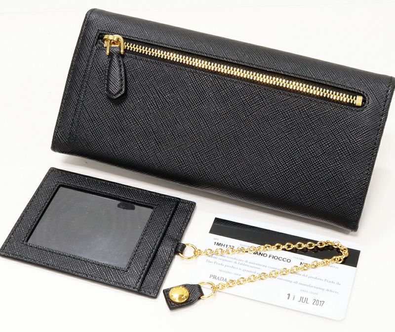 Prada Zipper Long Wallet With Pass Case And Coin Purse In Sapphiano Fiocco Calf