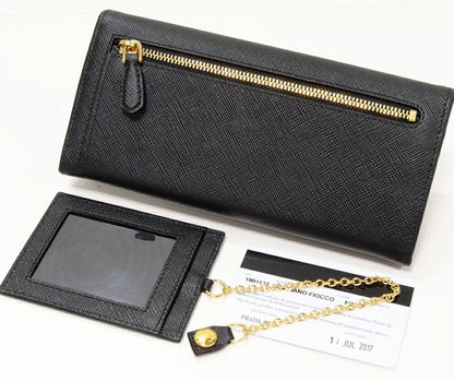 Prada Zipper Long Wallet With Pass Case And Coin Purse In Sapphiano Fiocco Calf