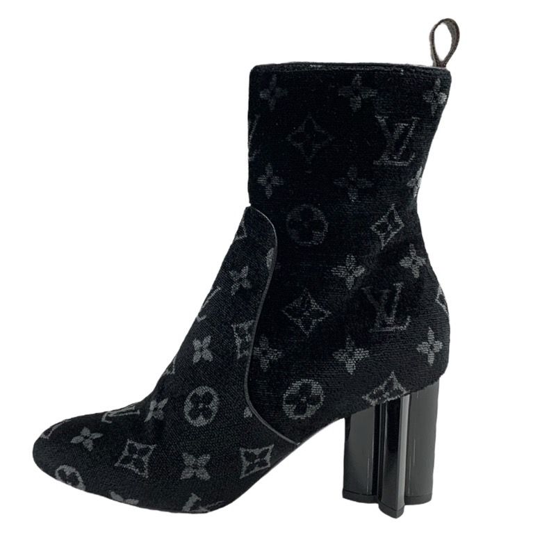Louis Vuitton Silhouette Line Boots Short Boots Shoes Velor Black Monogram