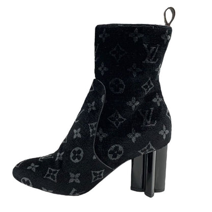 Louis Vuitton Silhouette Line Boots Short Boots Shoes Velor Black Monogram