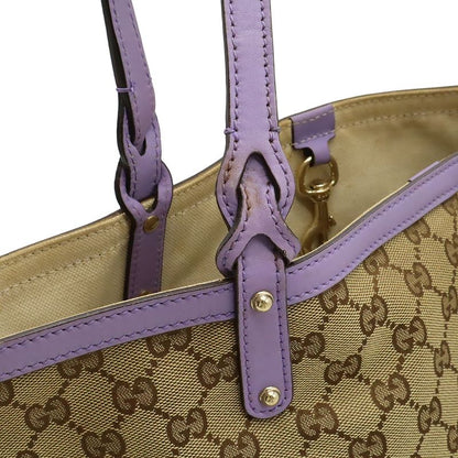 Gucci GG Canvas Tote Bag Shoulder Bag Semi Shoulder Leather Khaki Beige Purple