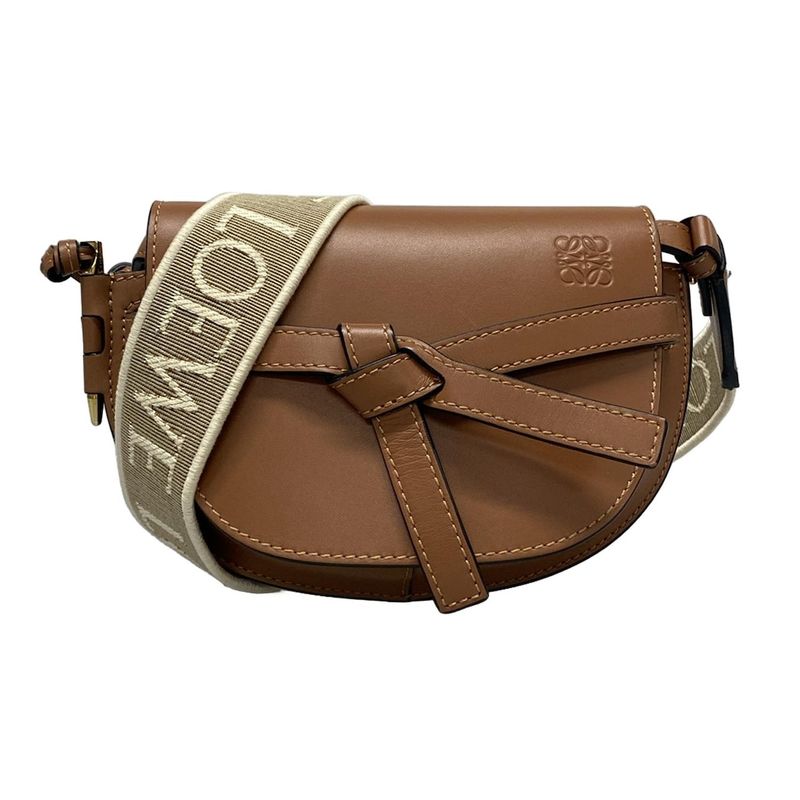 Loewe Shoulder Bag Gate Dual Bag Mini Brown Jacquard Strap Detachable