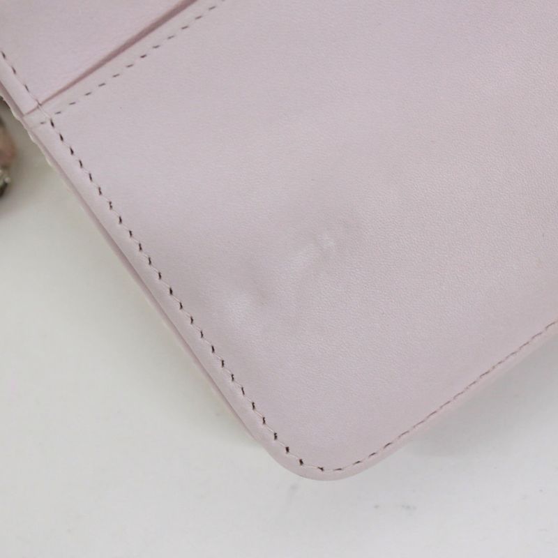 Chanel Deauville Chain Wallet Leather X Straw Light Pink Shoulder Bag Silver