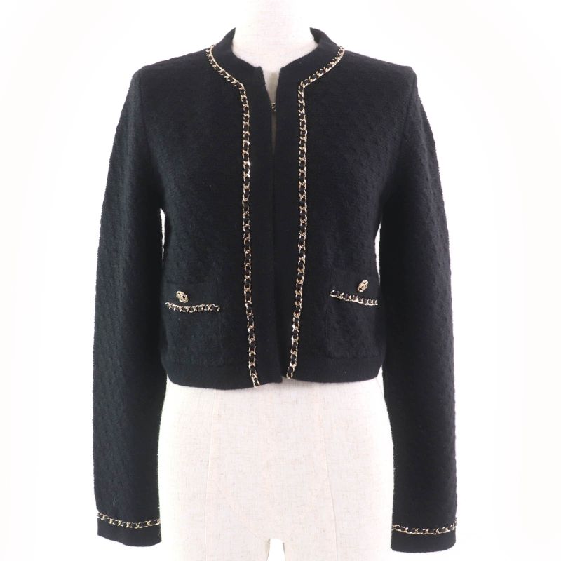 CHANEL P7524k10893 100% Cashmere Coco Mark Button Chain Design Knit Jacket
