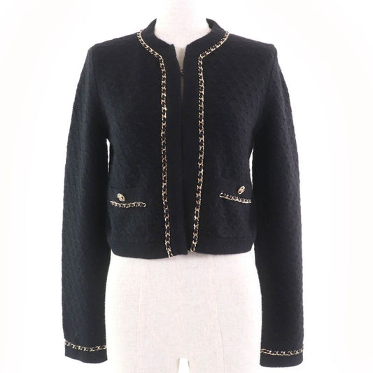 CHANEL P7524k10893 100% Cashmere Coco Mark Button Chain Design Knit Jacket