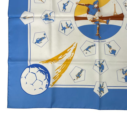 Hermes Scarf Silk Carre 90 Vive Les Champions! Viva Champions Soccer Blue With