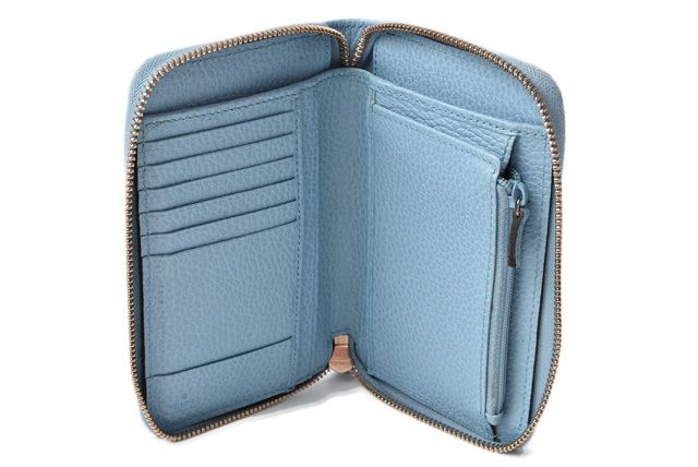 Unused Gucci Folding Wallet Gucci Swing Leather Light Blue 354497
