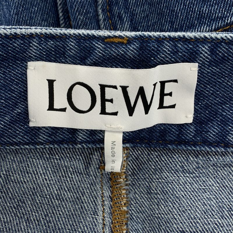 Loewe - Anagram Logo Leather Patch Cut Off Denim Wide Shorts - 38 - Indigo -
