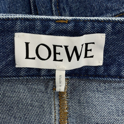 Loewe - Anagram Logo Leather Patch Cut Off Denim Wide Shorts - 38 - Indigo -