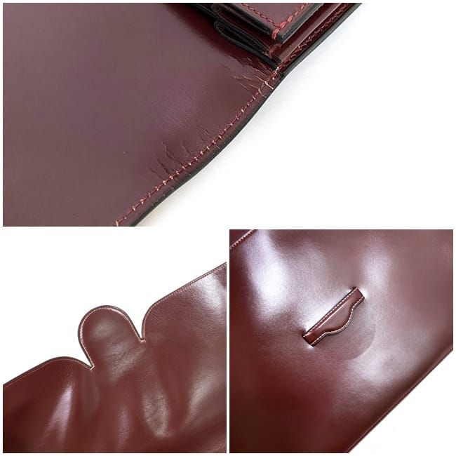 Hermes Clutch Bag Fako Bordeaux Excellent Condition Leather Box Calf