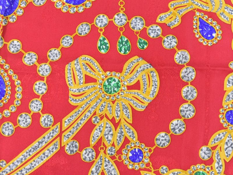 Authentic Cartier Jewelry Pattern Scarf Shawl Bandana Silk Red Navy Multicolor