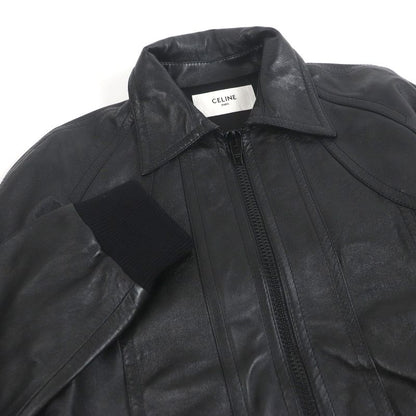 Celine 2ef32280d Cut-out Soft Lambskin Leather Jacket Blouson Black 48 Made In