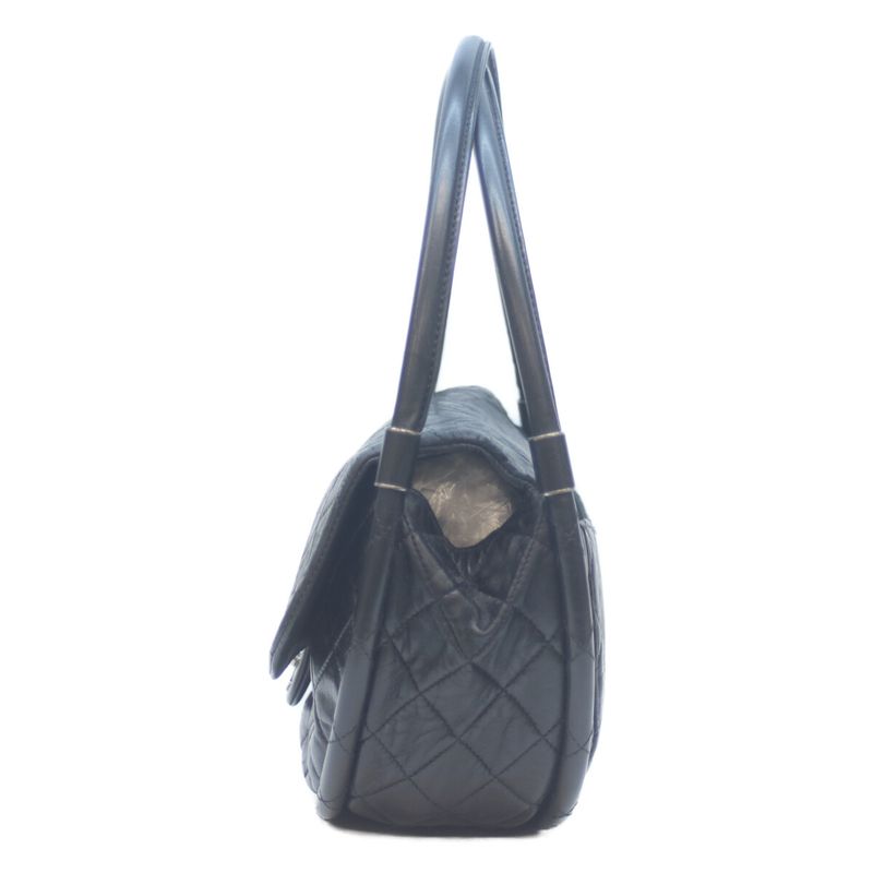 Chanel 18s Black Lambskin Flap Hoop Matelasse Shoulder Bag Handbag Silver Black