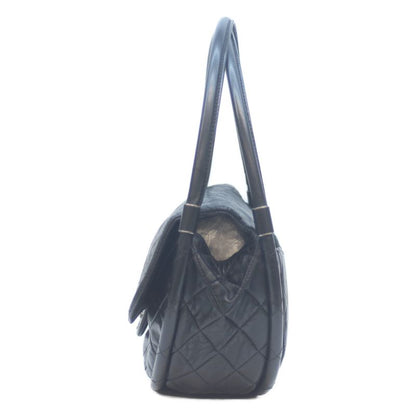 Chanel 18s Black Lambskin Flap Hoop Matelasse Shoulder Bag Handbag Silver Black