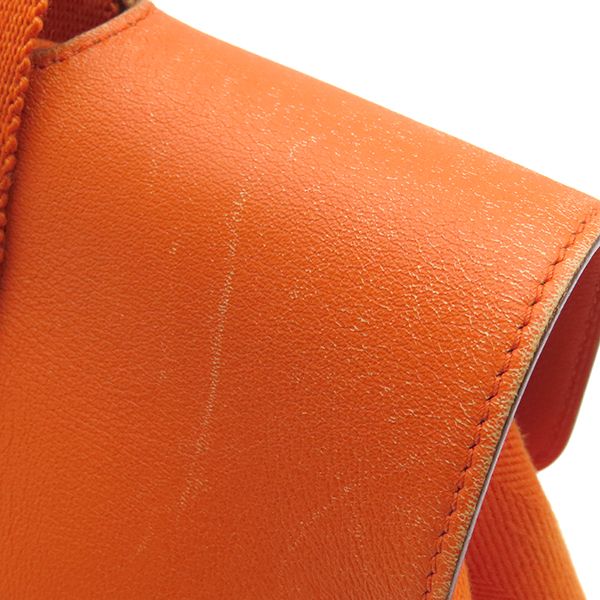 Hermes Handbag Valparaiso PM Twirl Chevron Leather Orange Silver Hardware G