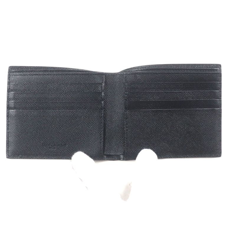 Saint Laurent Paris 396307 Leather Logo Compact Wallet Billfold Wallet Black
