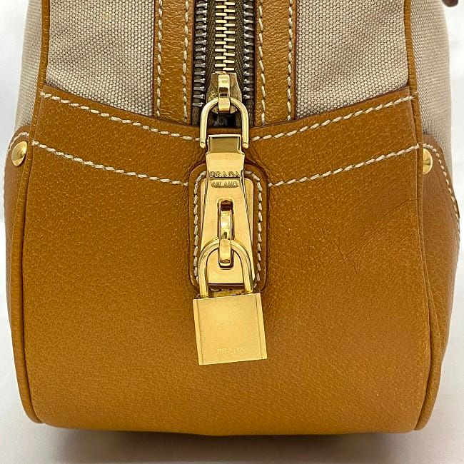 Prada 2way Boston Bag Beige Orange Corda Cuoio