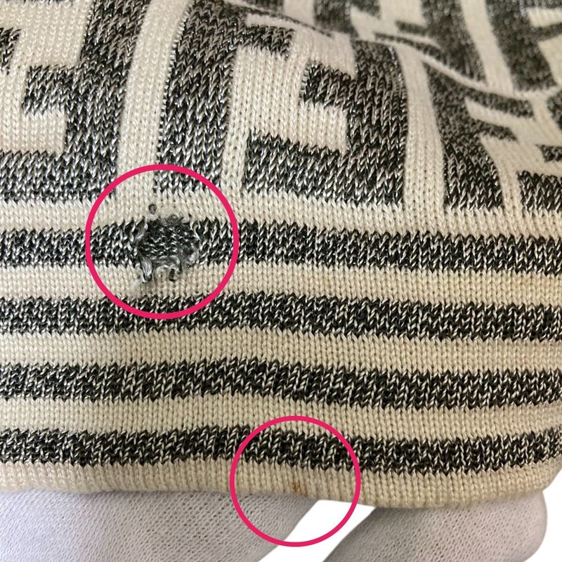 Fendi Zucca Pattern Short Sleeve Knit Polo Shirt Ivory Gray Women's Used