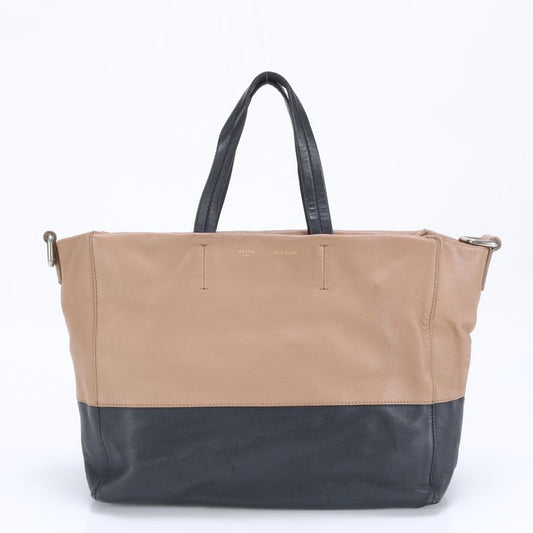 Celine Horizontal Hippo Leather Tote Bag Shoulder Hand Beige Black Bicolor