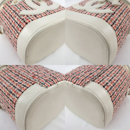 Chanel Vanity Case Chain Shoulder Coco Mark Tweed White Gold Hardware