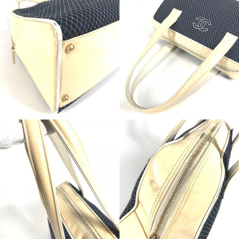 Chanel Shoulder Bag CC Coco Mark Logo Quilted Matelasse Canvas Navy