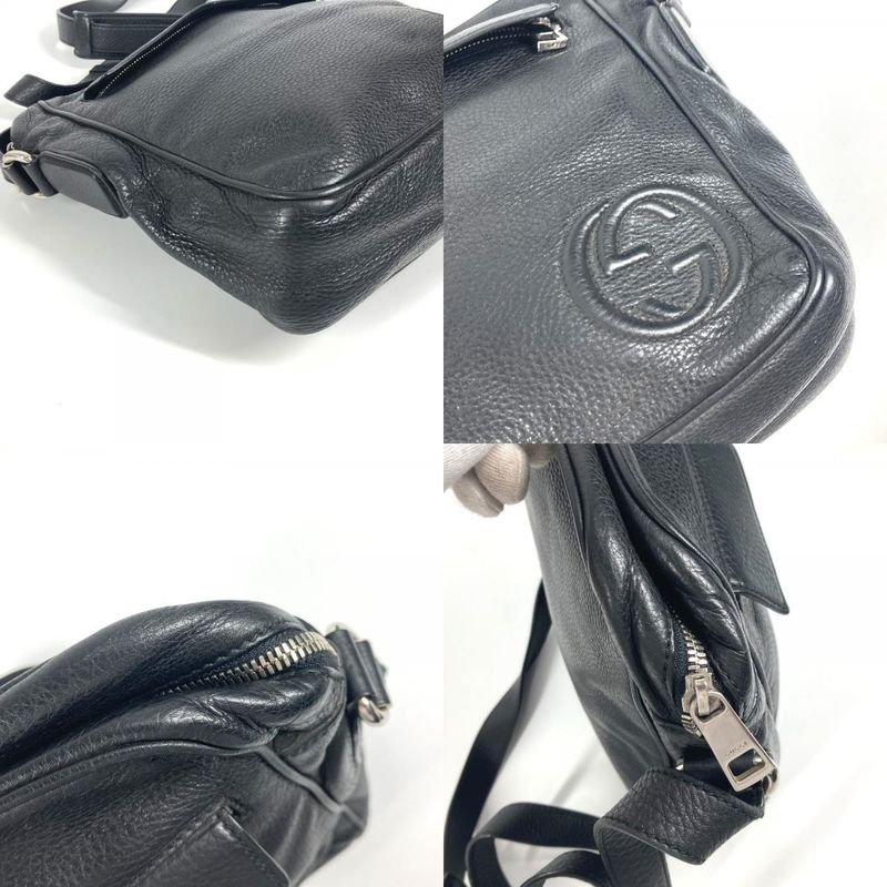 Gucci Shoulder Bag Logo Interlocking G 337084 Leather Black