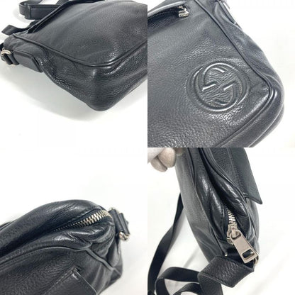 Gucci Shoulder Bag Logo Interlocking G 337084 Leather Black