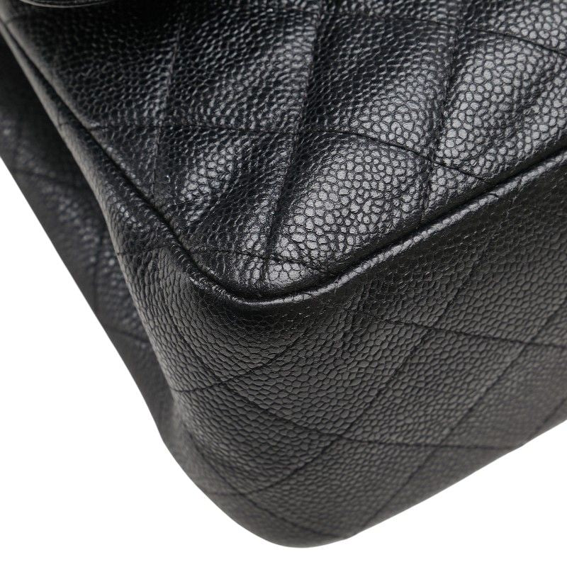 Chanel Coco Mark Matelasse 30 Double Flap Chain Shoulder Bag Black Caviar Skin
