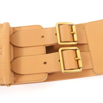 Christian DIOR B0098cm (38.58in)iv D-waist Maxi Leather Double Gold Buckle Belt