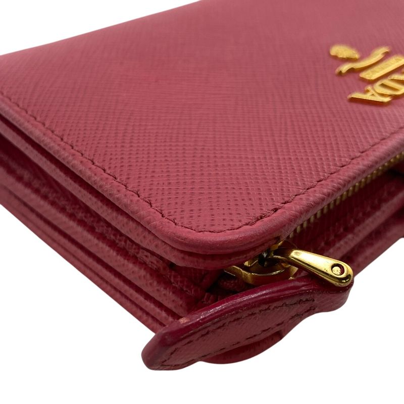 Prada 1ml018 Saffiano Bifold Wallet Branded Coin Purse Bill Pink Ladies