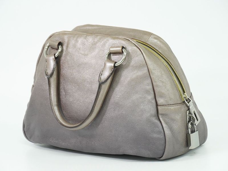 Authentic Prada Leather Handbag Metallic Beige Bag Pre-owned [follow-up Discount
