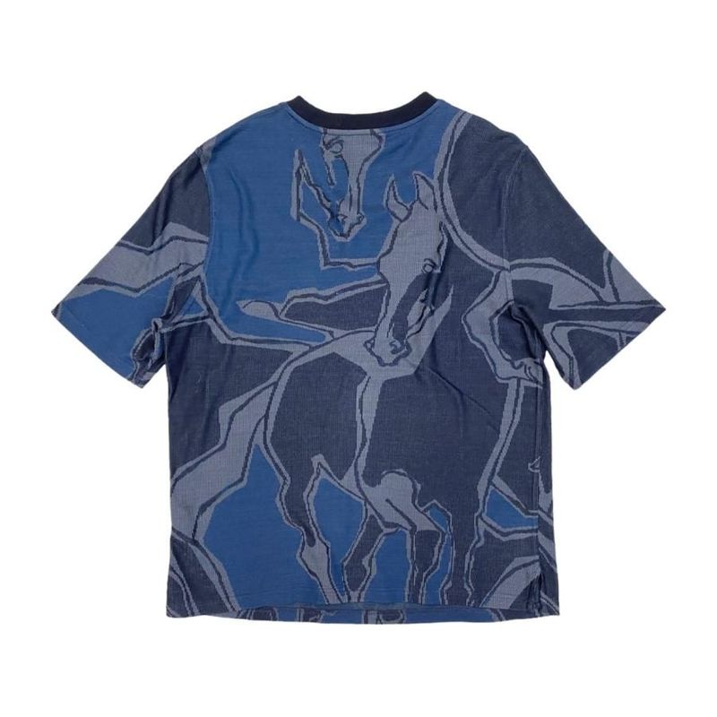 Hermes Short Sleeve T Shirt Horse Pattern Deer Pattern S Size Cotton Navy 22ss
