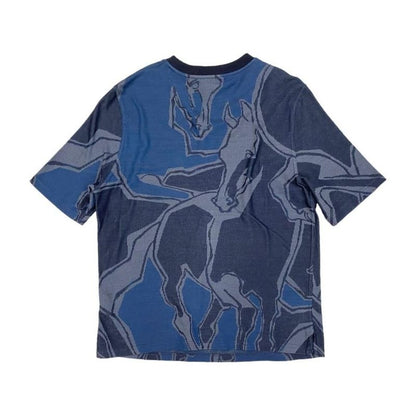 Hermes Short Sleeve T Shirt Horse Pattern Deer Pattern S Size Cotton Navy 22ss
