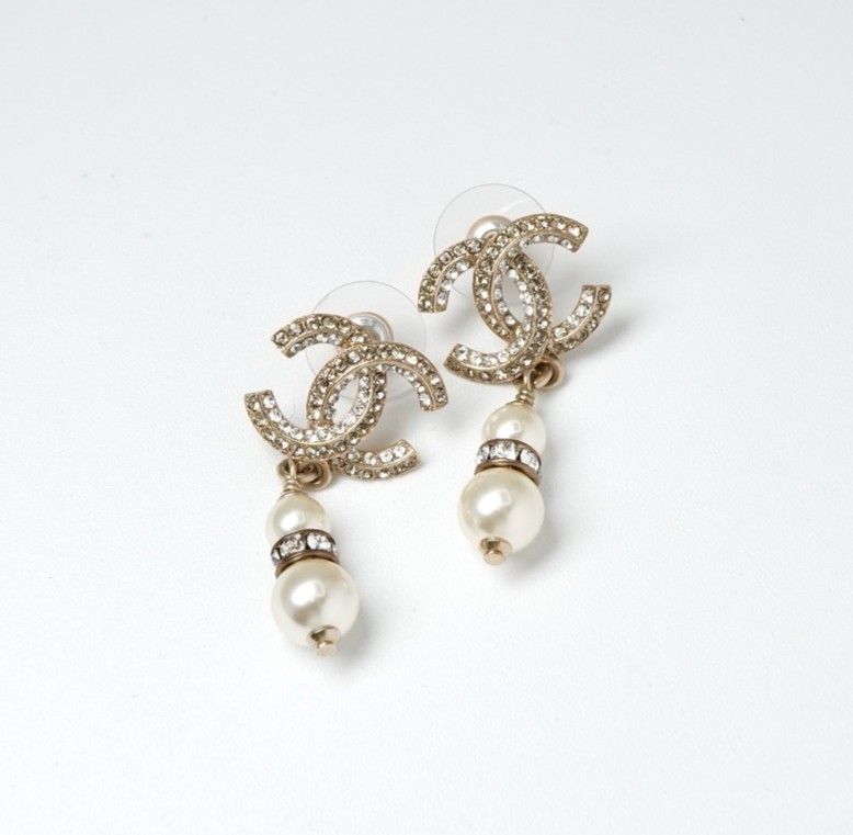 Chanel Earrings Earring Gold White Coco Mark Rhinestone