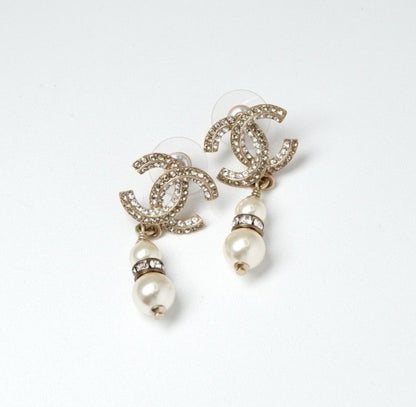 Chanel Earrings Earring Gold White Coco Mark Rhinestone