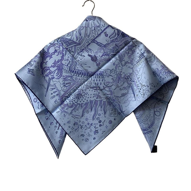 Hermes Scarf Carré 90 Blue Ciel X Ankle X Violet Please Hold The Line / Please